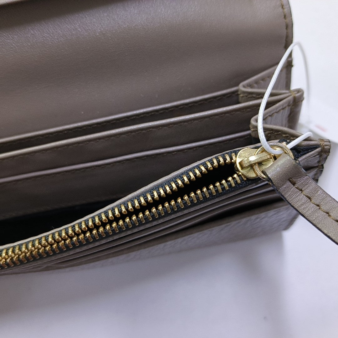 BURBERRY Langley Gray Cowhide Wallet Golden hardware-(SKU)-951267883