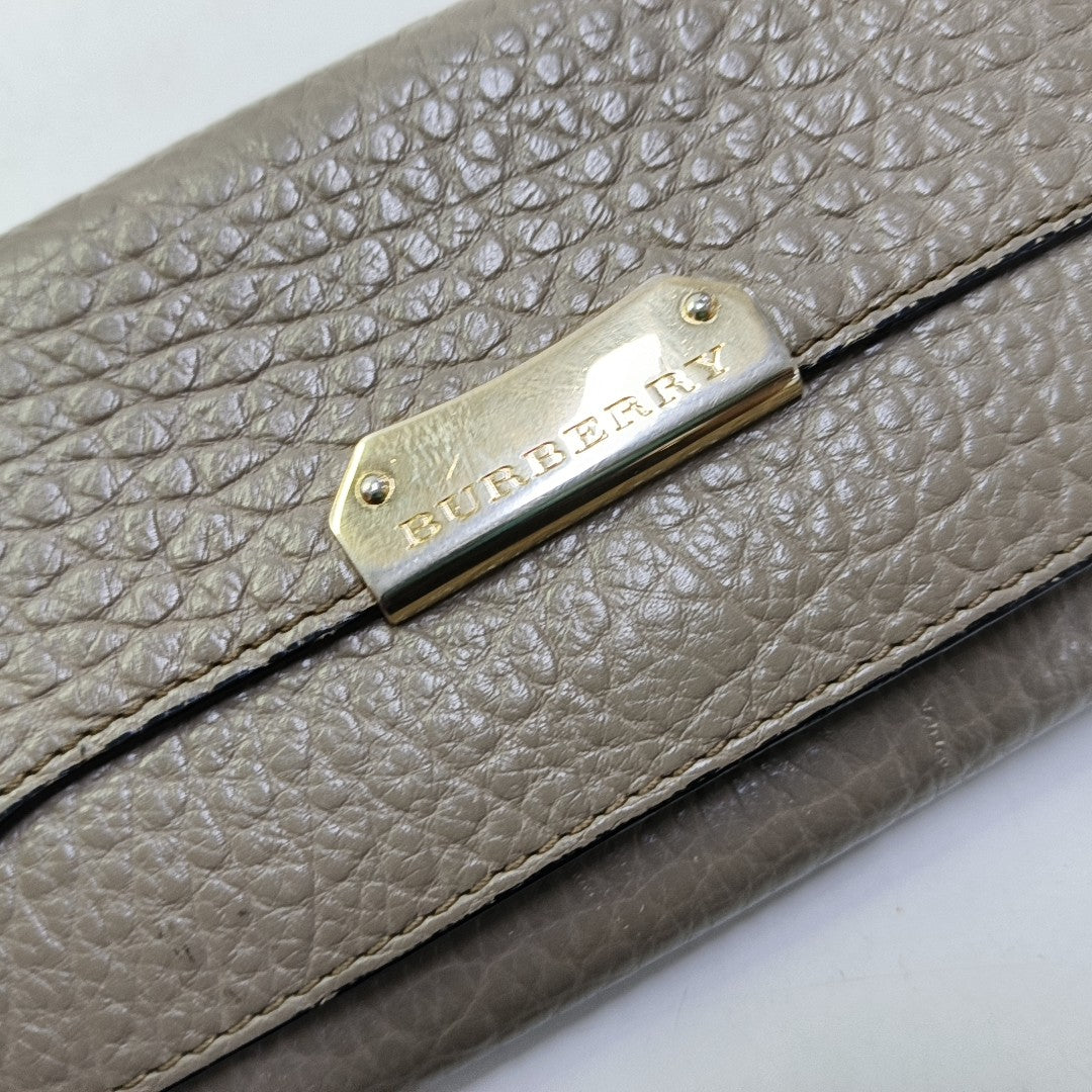 BURBERRY Langley Gray Cowhide Wallet Golden hardware-(SKU)-951267883