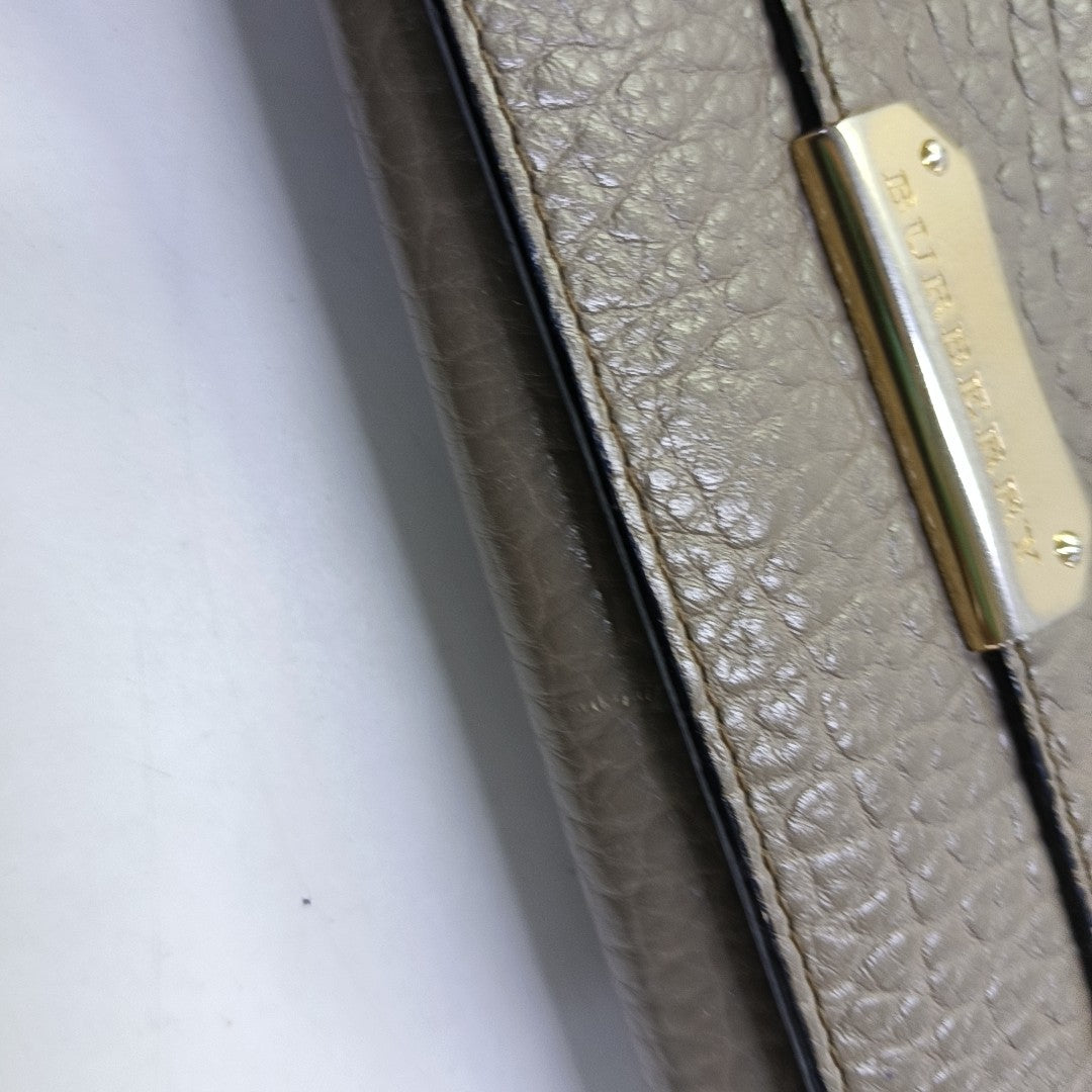 BURBERRY Langley Gray Cowhide Wallet Golden hardware-(SKU)-951267883