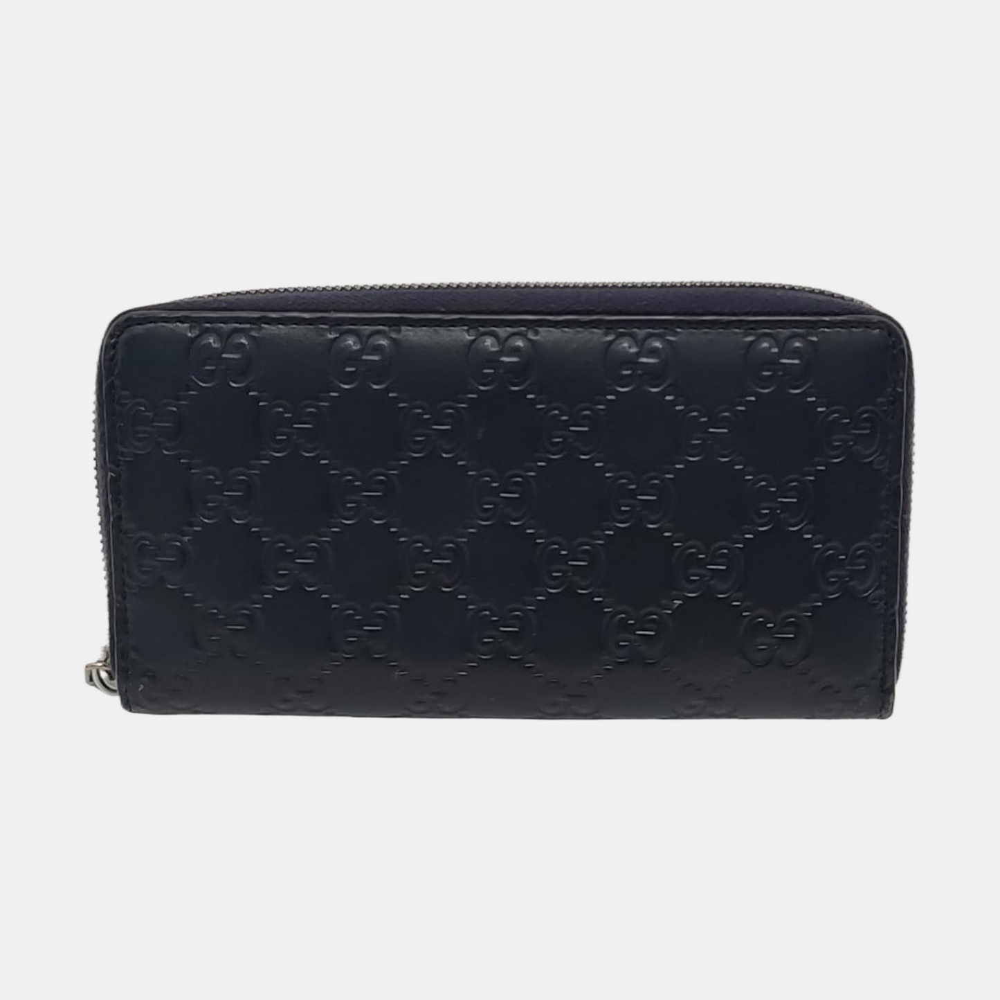 GUCCI Dark blue leather old-favorite textured wallet Silver Hardware-(SKU)-951353413