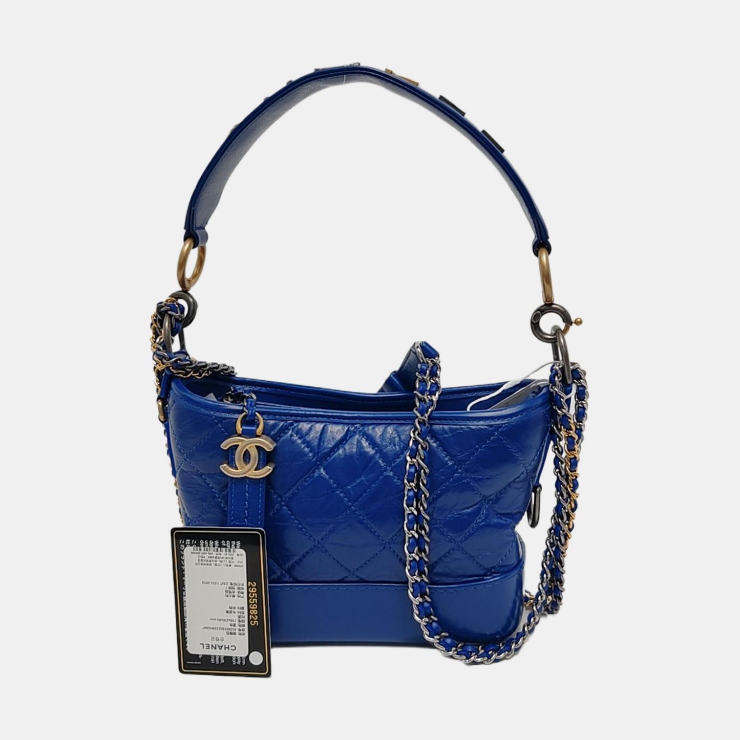 CHANEL GABRIELLE Small size blue leather quilted diamond crossbody bag single shoulder bag handbag golden silver ruthenium hardware 29 opening detachable shoulder strap-(SKU)-951676219