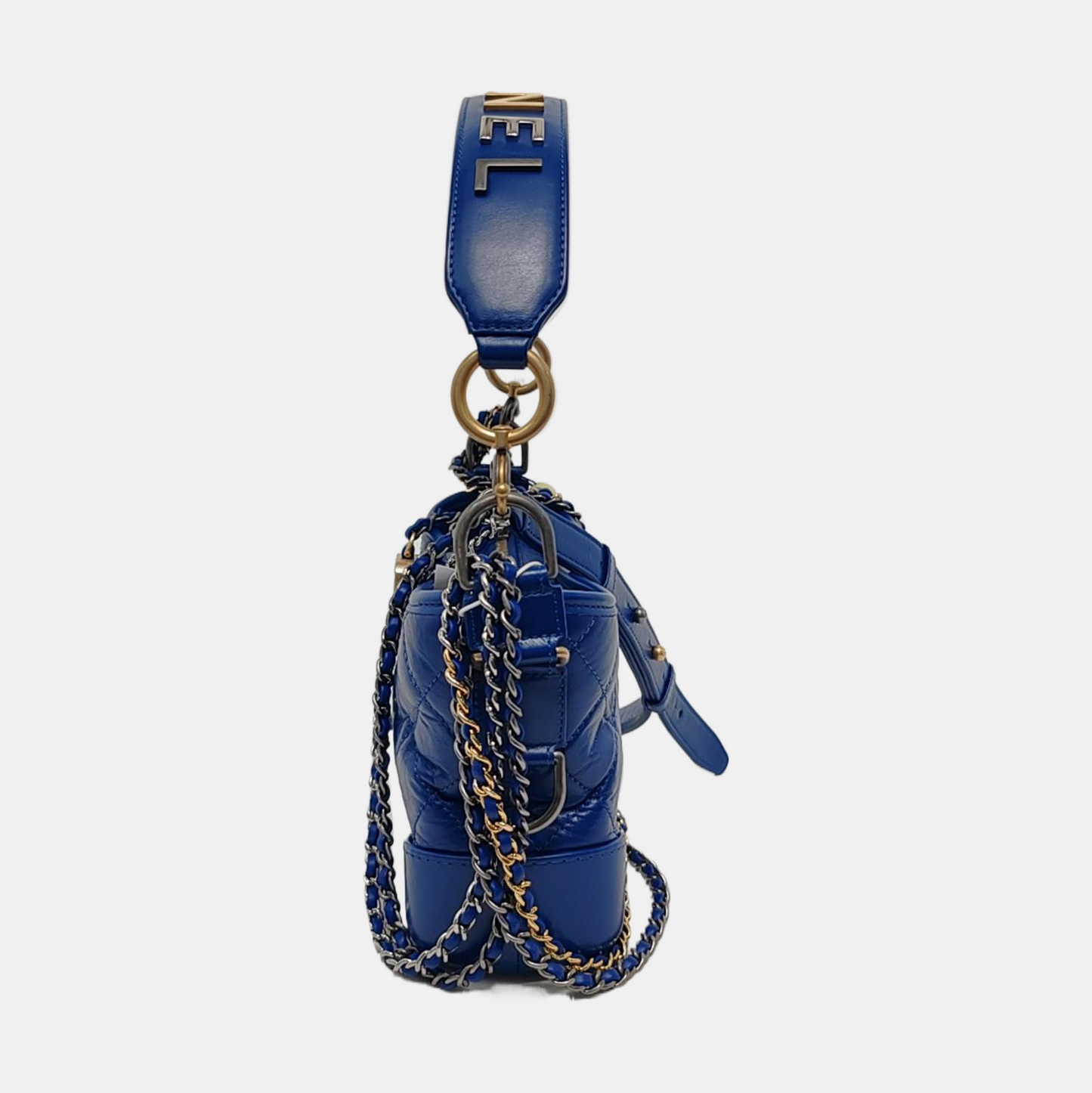 CHANEL GABRIELLE Small size blue leather quilted diamond crossbody bag single shoulder bag handbag golden silver ruthenium hardware 29 opening detachable shoulder strap-(SKU)-951676219