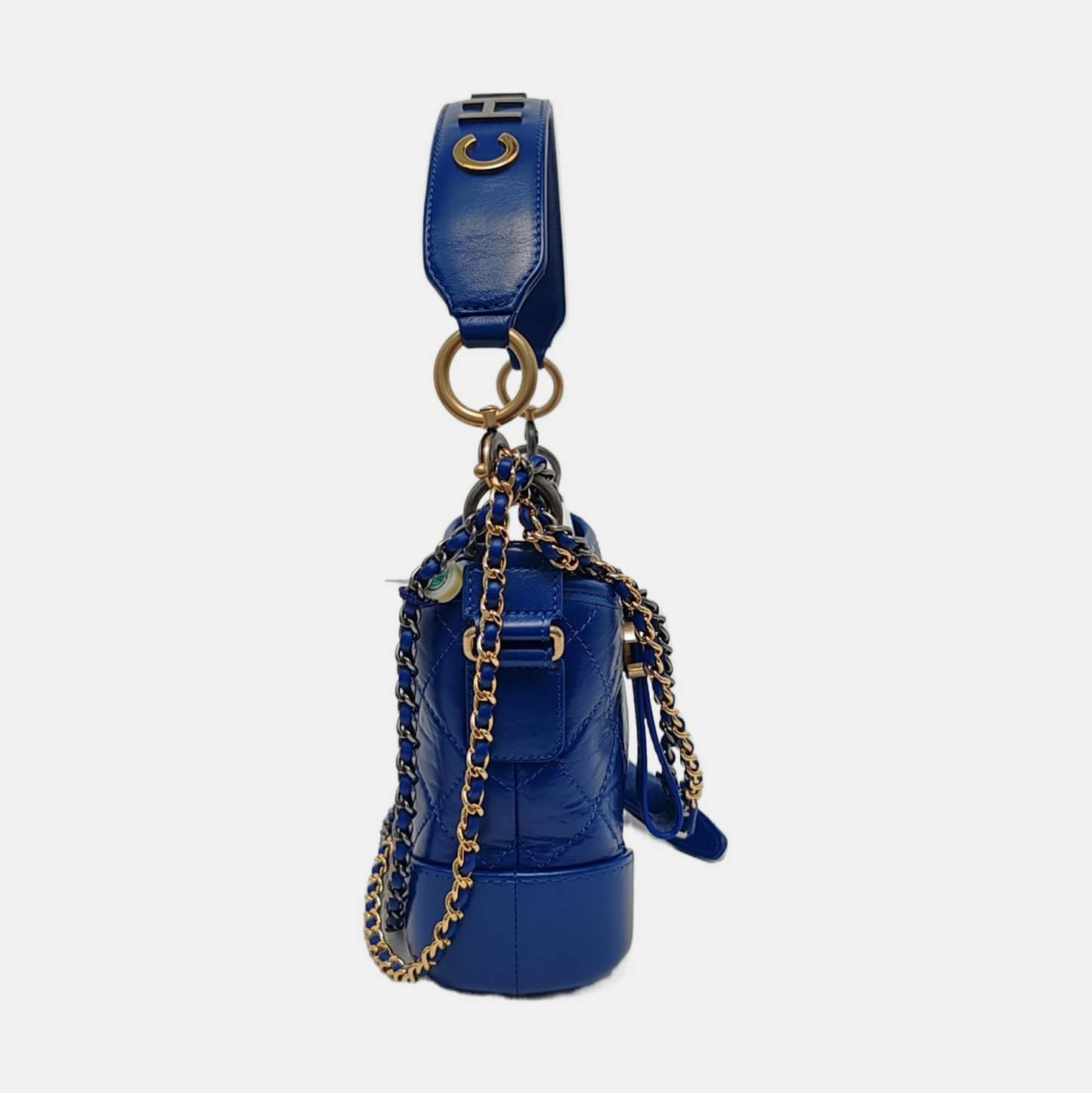 CHANEL GABRIELLE Small size blue leather quilted diamond crossbody bag single shoulder bag handbag golden silver ruthenium hardware 29 opening detachable shoulder strap-(SKU)-951676219