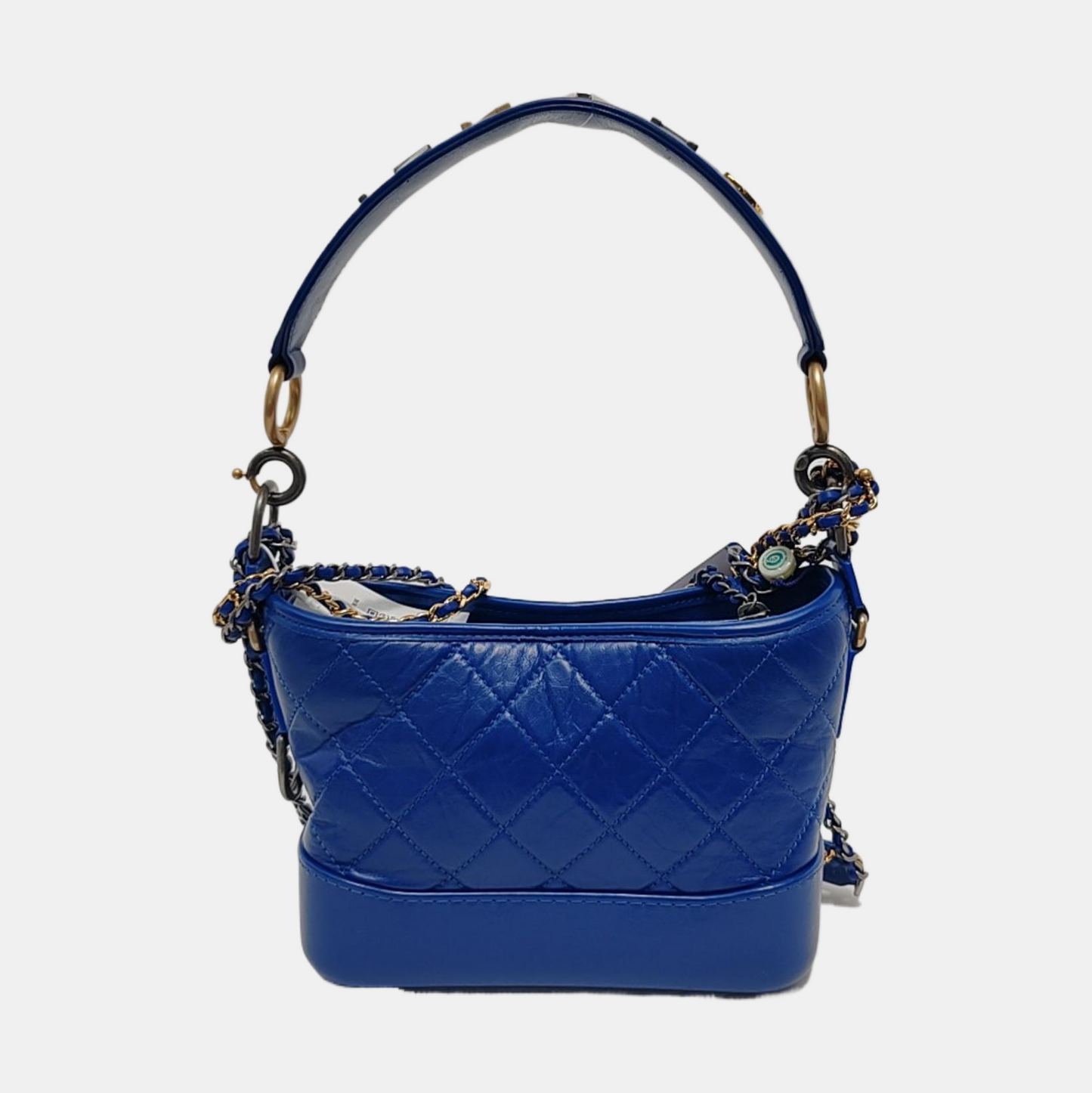 CHANEL GABRIELLE Small size blue leather quilted diamond crossbody bag single shoulder bag handbag golden silver ruthenium hardware 29 opening detachable shoulder strap-(SKU)-951676219