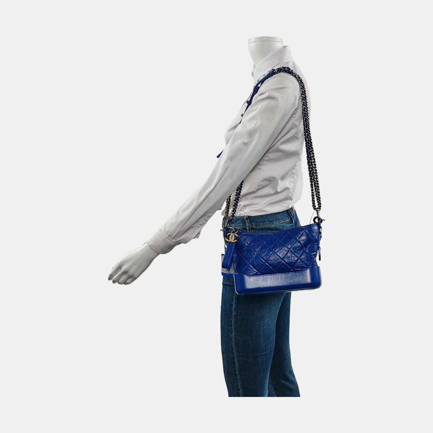 CHANEL GABRIELLE Small size blue leather quilted diamond crossbody bag single shoulder bag handbag golden silver ruthenium hardware 29 opening detachable shoulder strap-(SKU)-951676219