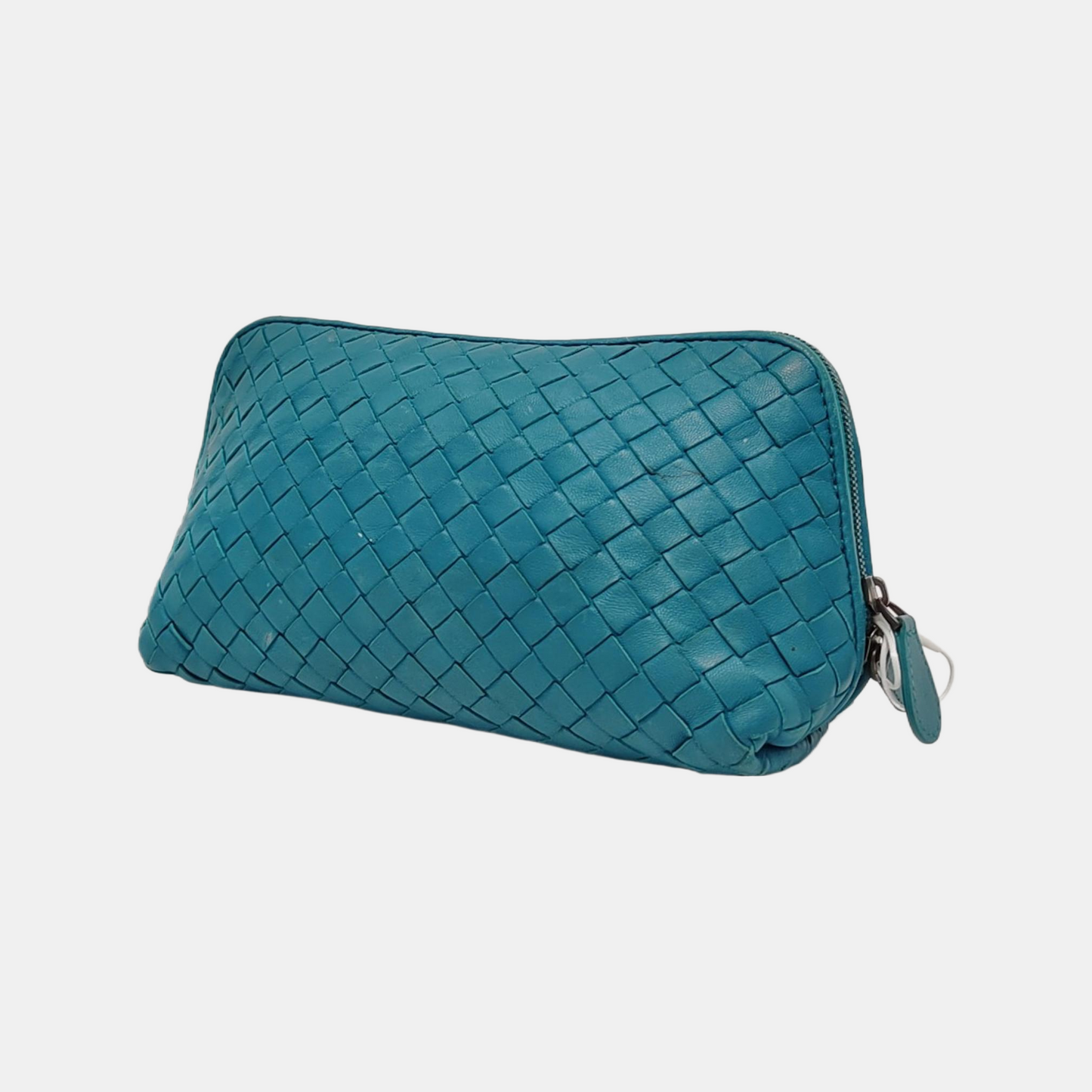 BOTTEGA VENETA Blue-Green Sheepskin Woven Handbag Black hardware-(SKU)-951463854