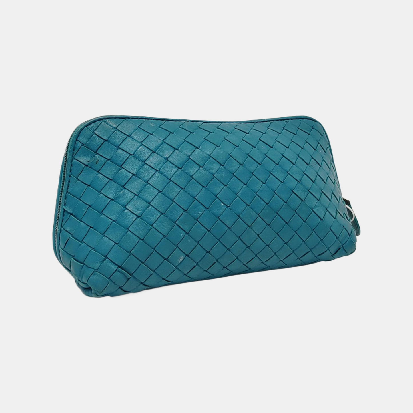 BOTTEGA VENETA Blue-Green Sheepskin Woven Handbag Black hardware-(SKU)-951463854