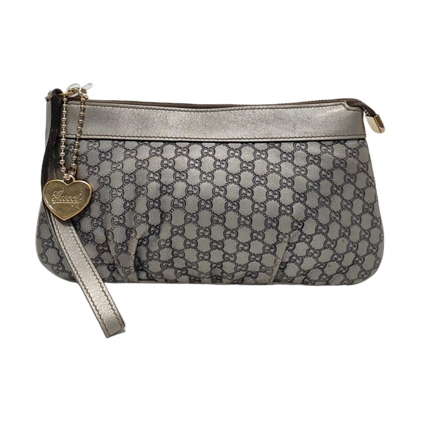GUCCI Silver Cowhide Monogrammed Embossed Clutch Golden hardware-(SKU)-951850185