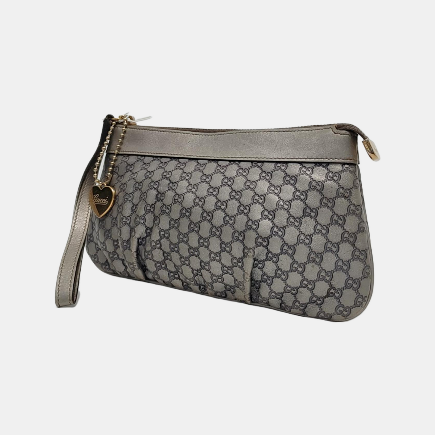 GUCCI Silver Cowhide Monogrammed Embossed Clutch Golden hardware-(SKU)-951850185