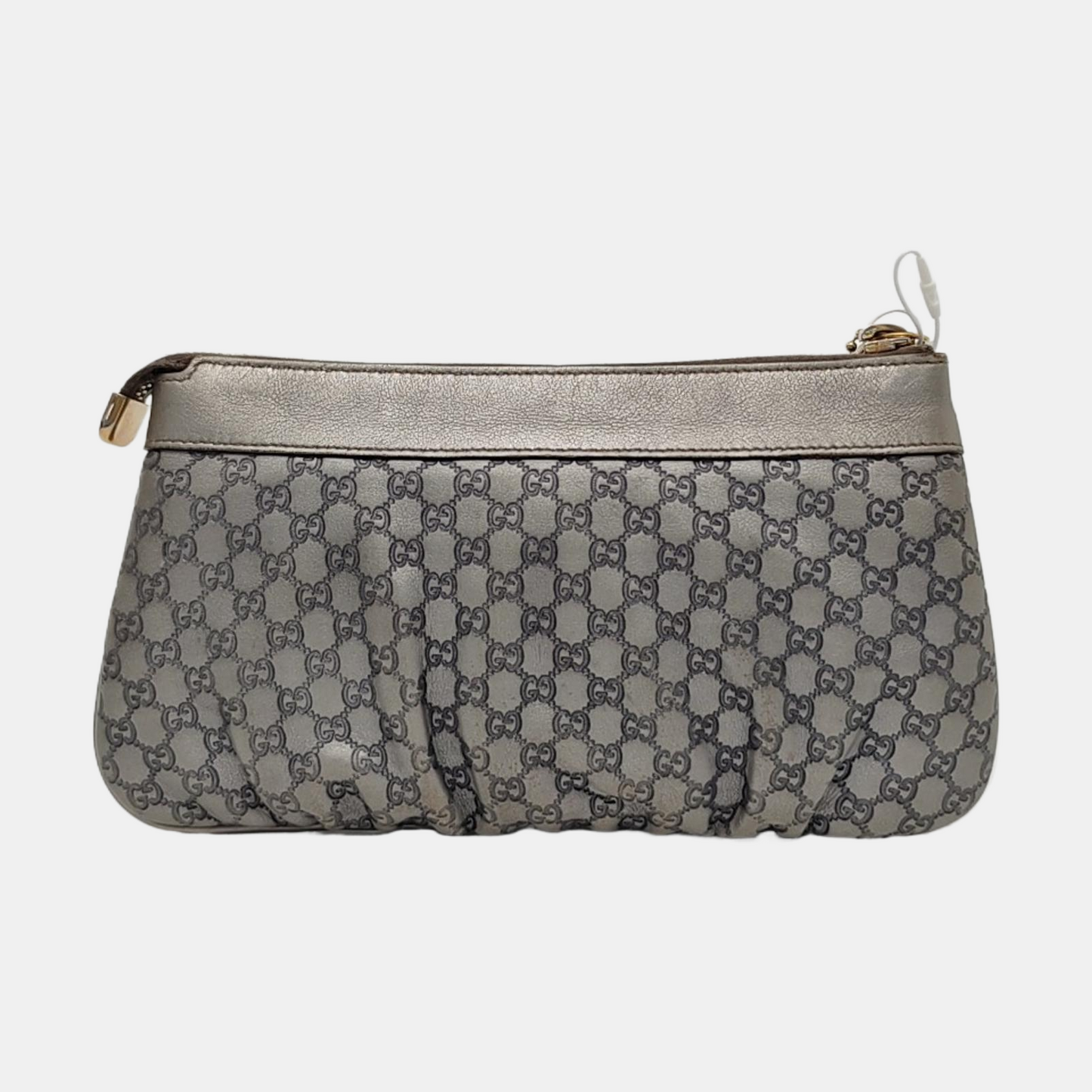 GUCCI Silver Cowhide Monogrammed Embossed Clutch Golden hardware-(SKU)-951850185