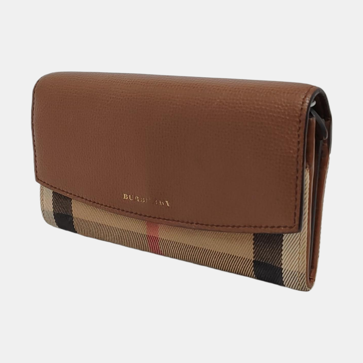 BURBERRY Brown Canvas Tartan Pattern Wallet Golden hardware-(SKU)-951700332