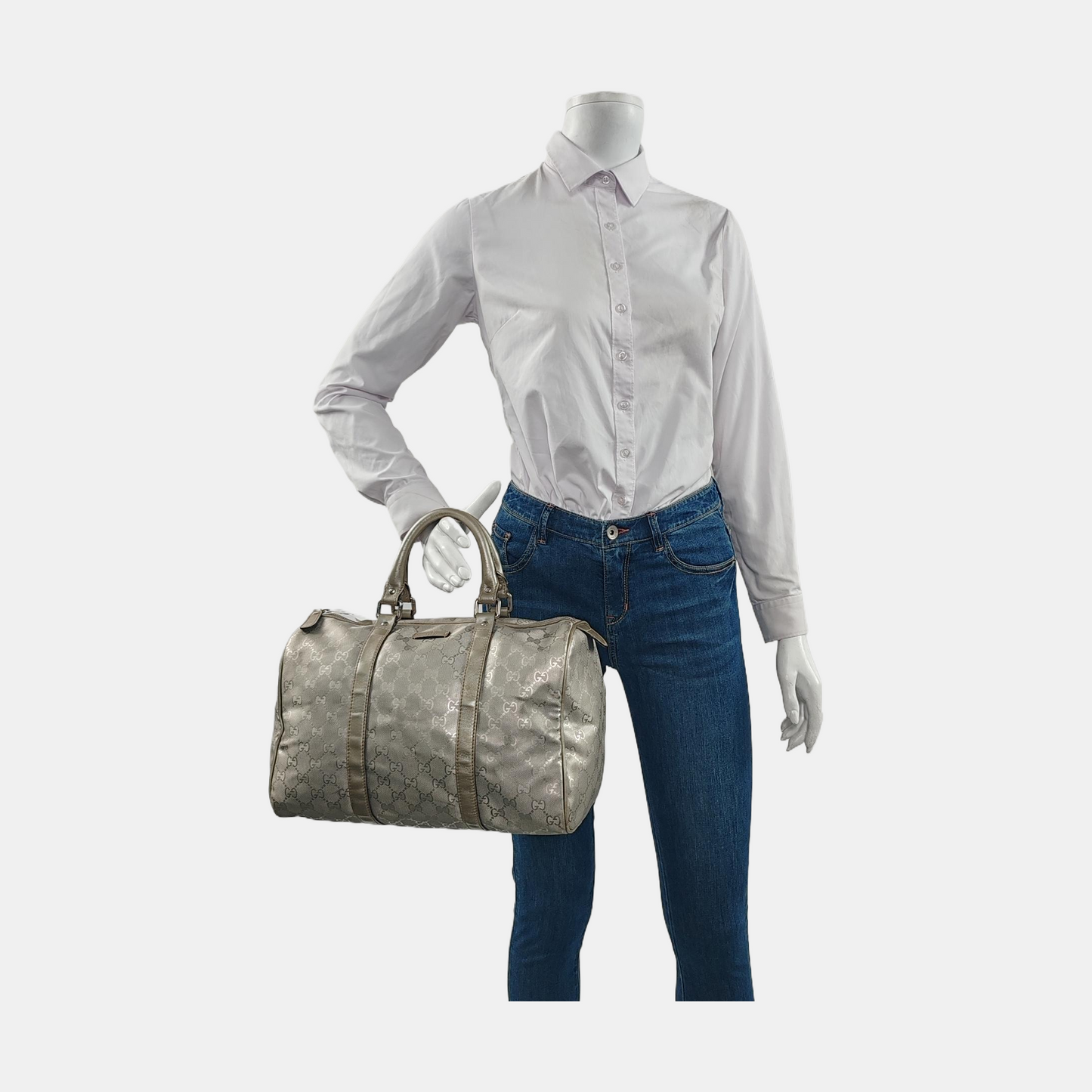 GUCCI Joy Medium size Silver Coated Canvas Monogram Handbag Golden hardware-(SKU)-950869201