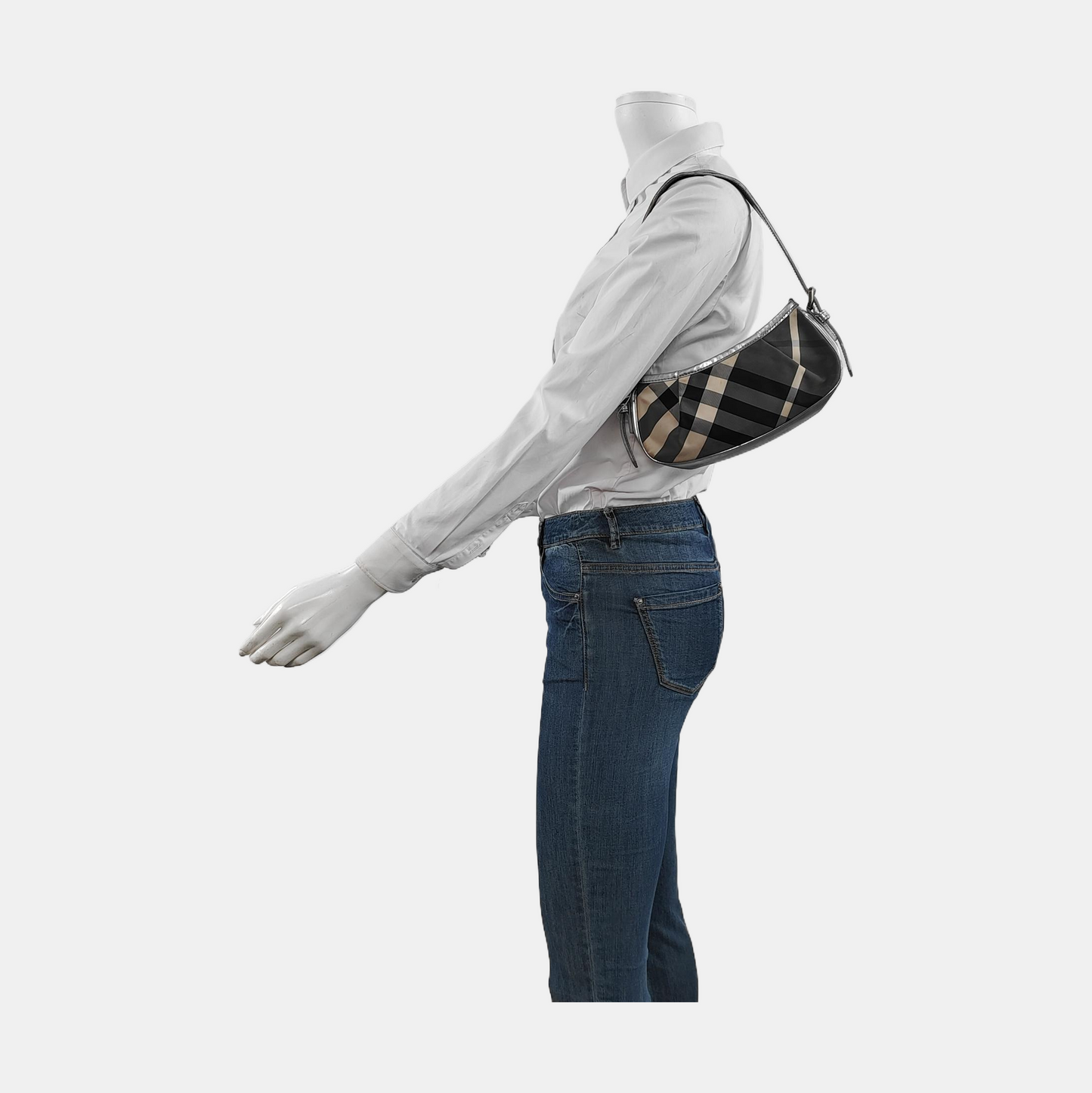 BURBERRY Gray Nylon Single Shoulder Bag, Handbag Black hardware Removable shoulder strap-(SKU)-951639021
