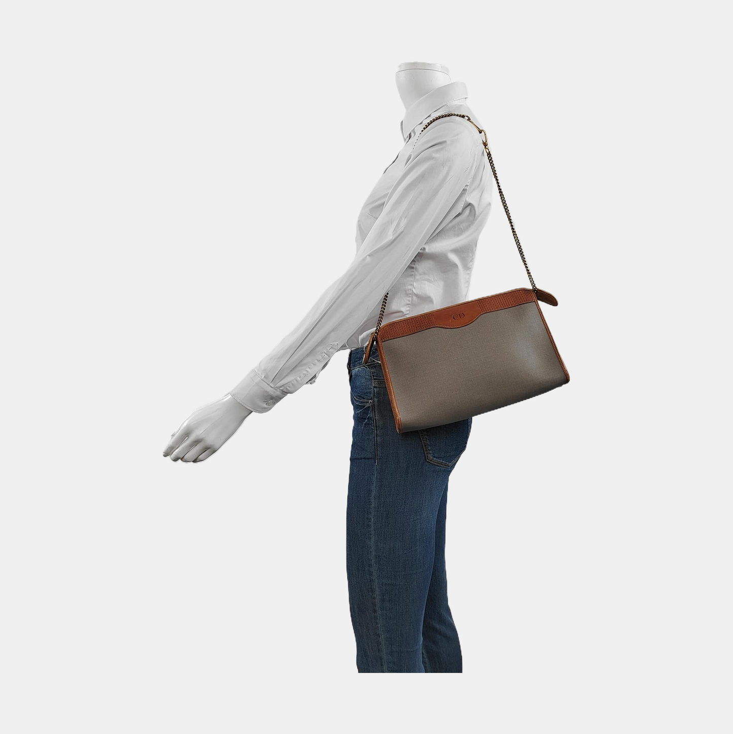 DIOR Gray Coated Canvas Crumpled Handbag Golden hardware-(SKU)-951570397