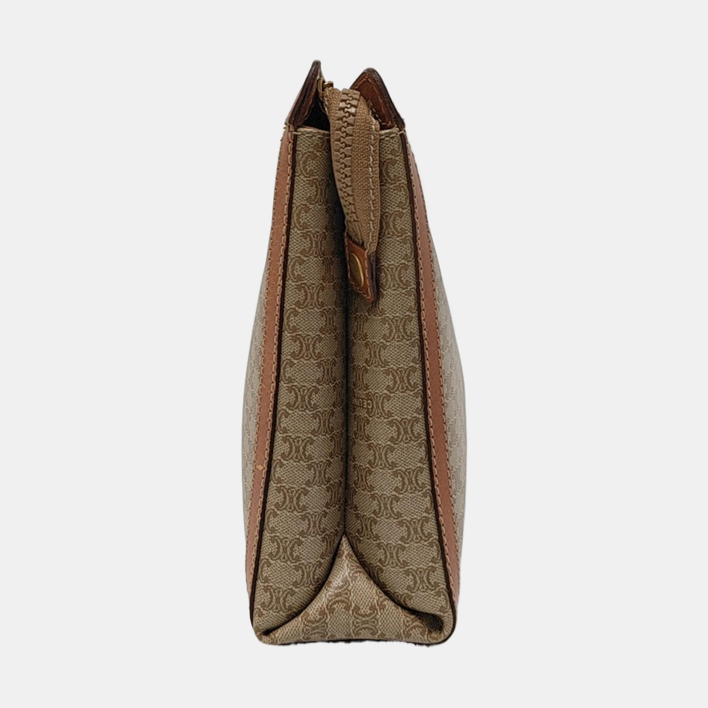 CELINE MACADAM CLUTCHES Beige Coated Canvas Triumph Handbag Brown Hardware-(SKU)-951569152