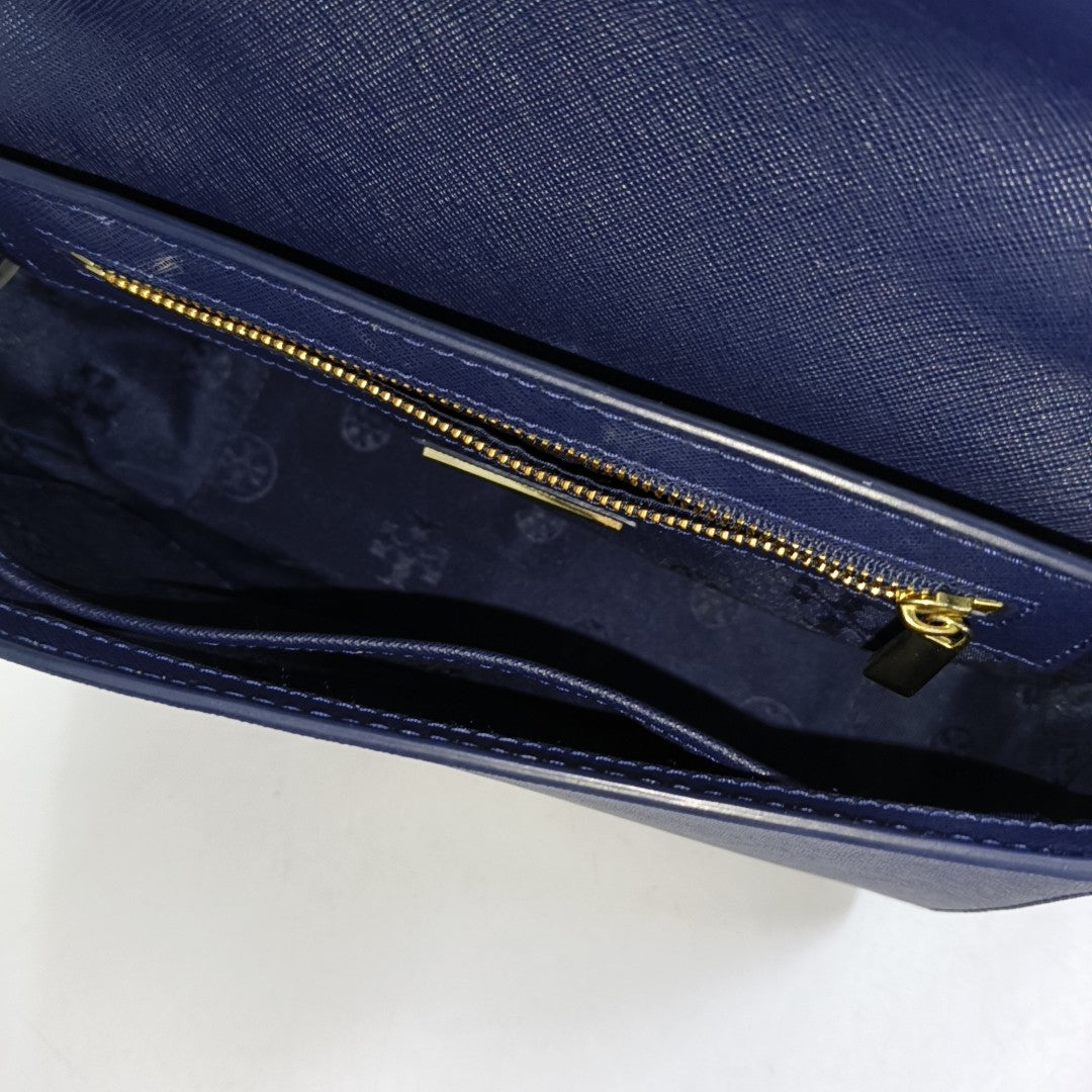 TORY BURCH Robinson Dark Blue Cowhide Embossed Single Shoulder Bag Crossbody Bag Golden hardware-(SKU)-951566144