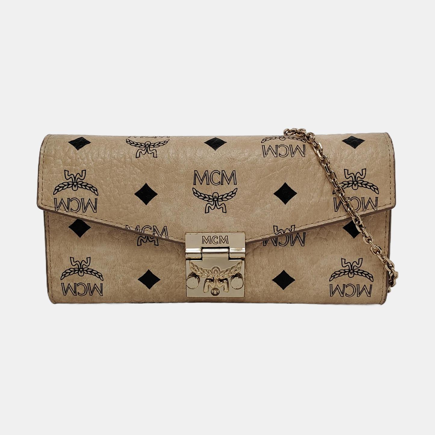 MCM PATRICIA Large size Khaki coated canvas monogram laurel buckle shoulder bag/handbag Golden hardware Removable shoulder strap-(SKU)-951984447