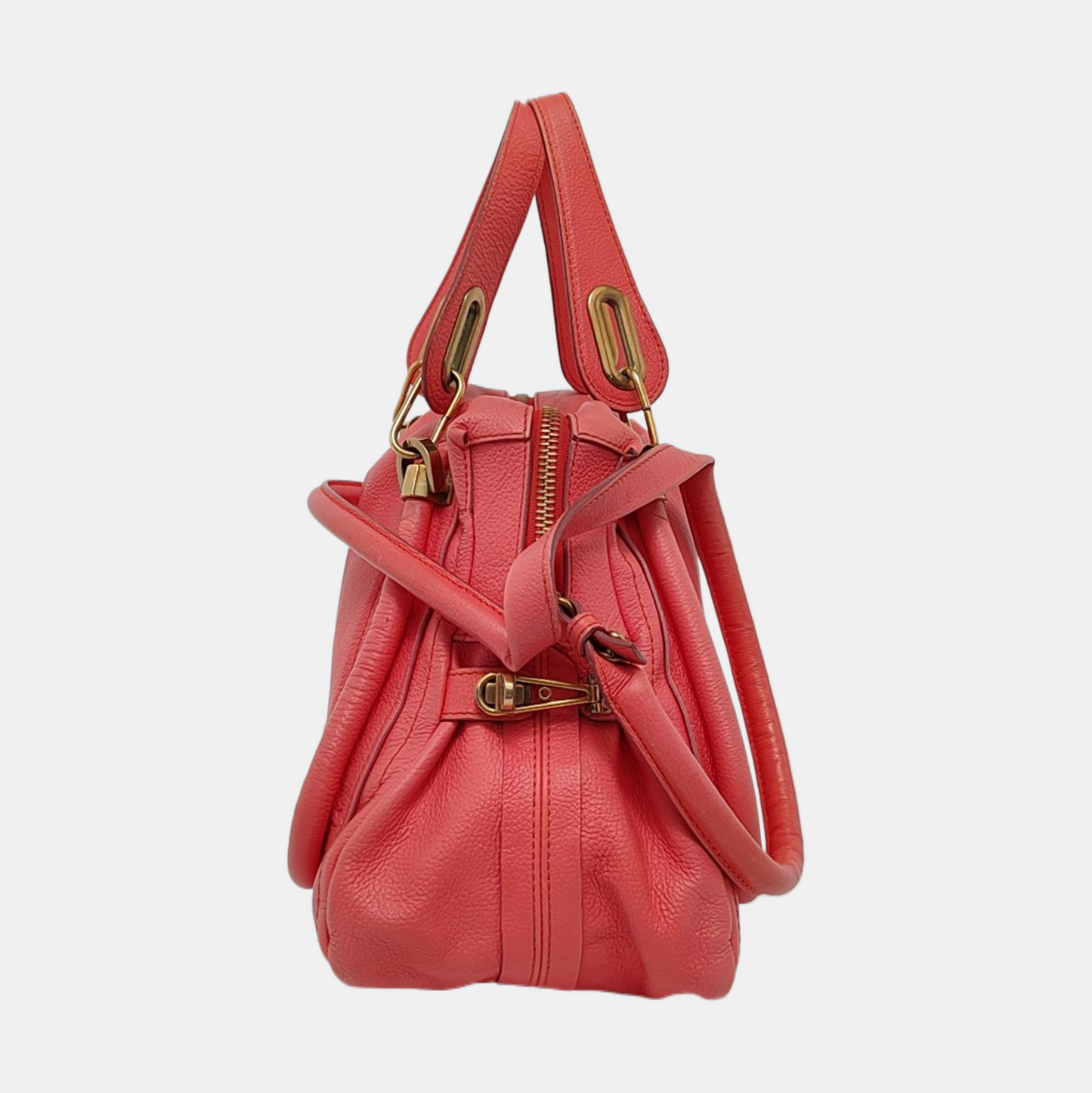 Chloé Paraty Medium size Orange-pink cowhide shoulder bag/crossbody bag/handbag Golden hardware Removable shoulder strap-(SKU)-951656466