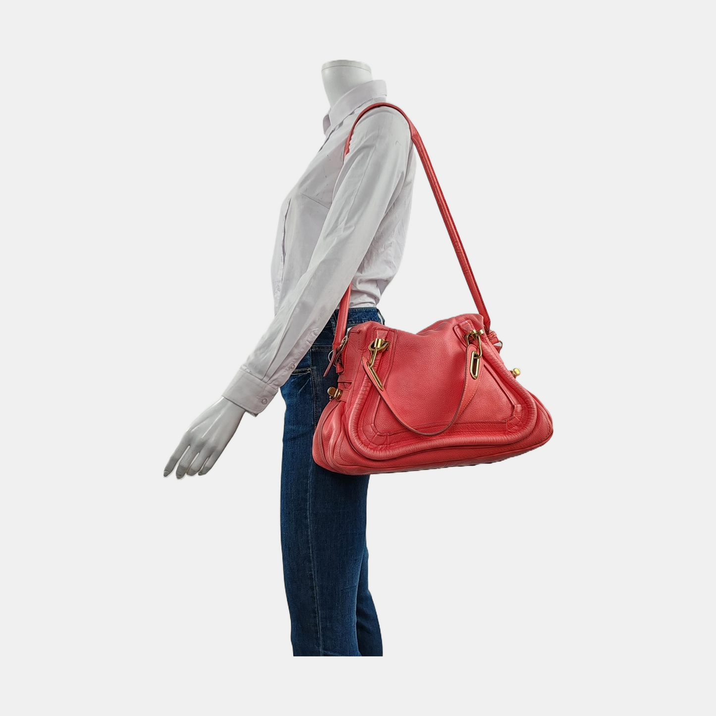 Chloé Paraty Medium size Orange-pink cowhide shoulder bag/crossbody bag/handbag Golden hardware Removable shoulder strap-(SKU)-951656466