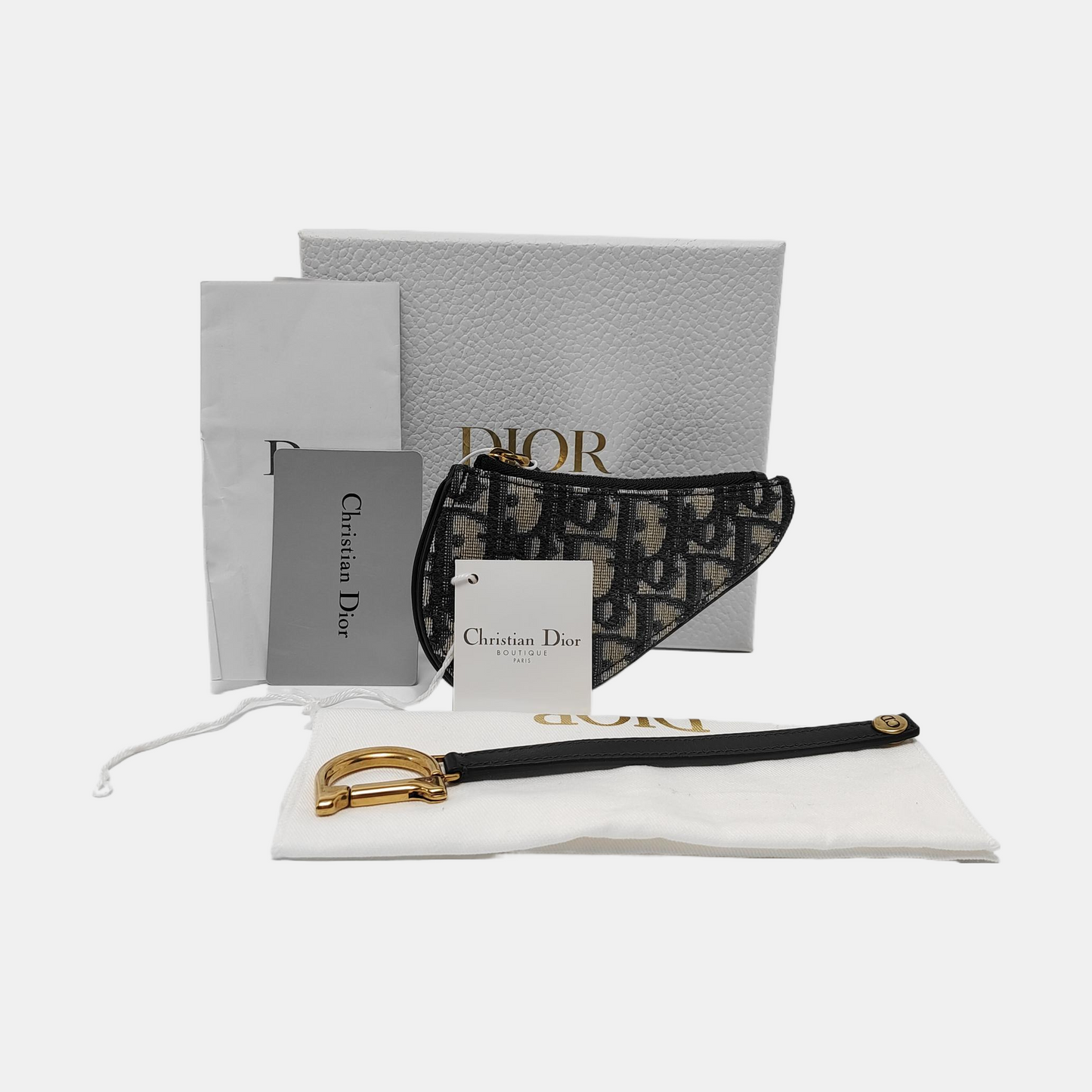 DIOR Saddle Blue Canvas Monogrammed Card Case Golden hardware Complete Accessories-(SKU)-951245547