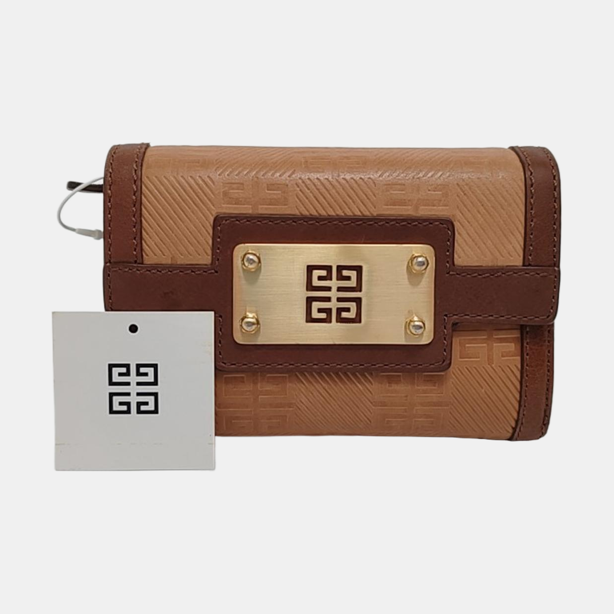 GIVENCHY Brown Leather Embossed Wallet Golden hardware-(SKU)-949930539
