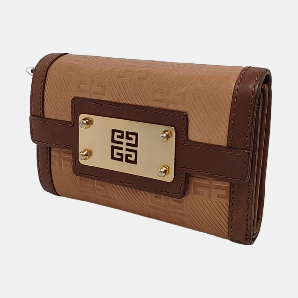 GIVENCHY Brown Leather Embossed Wallet Golden hardware-(SKU)-949930539