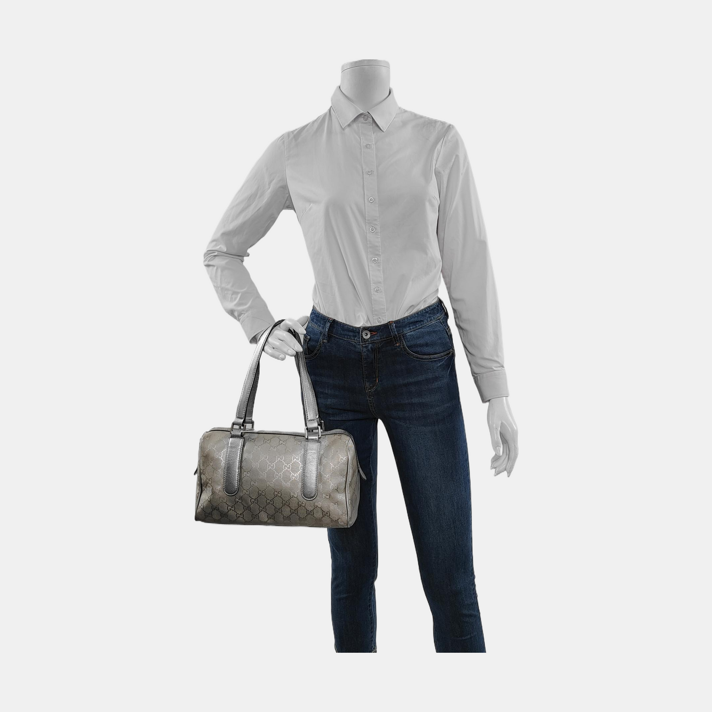 GUCCI Guccissima Silver Coated Canvas Monogram Handbag Silver Hardware-(SKU)-951869728