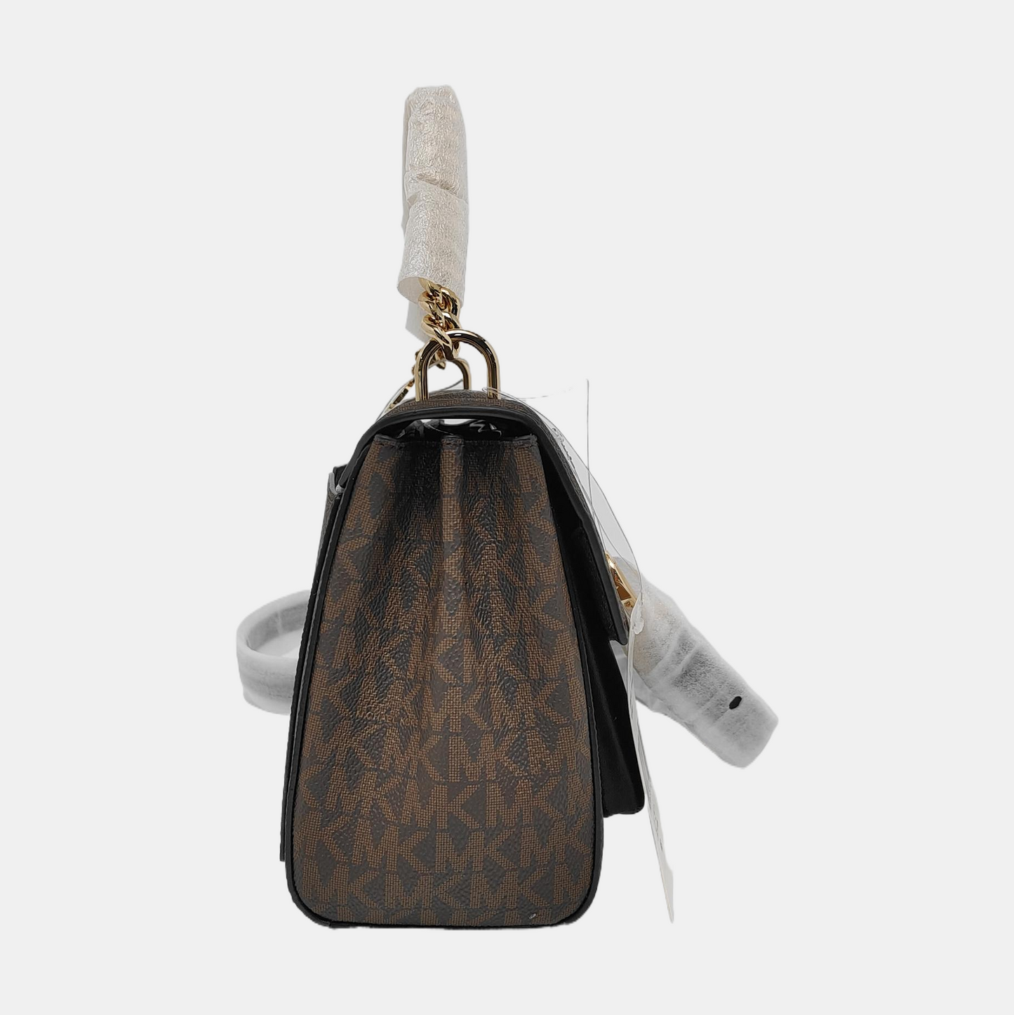 MICHAEL KORS Brown Coated Canvas Monogram Print Single Shoulder Bag Crossbody Tote Golden hardware Removable shoulder strap-(SKU)-951929731