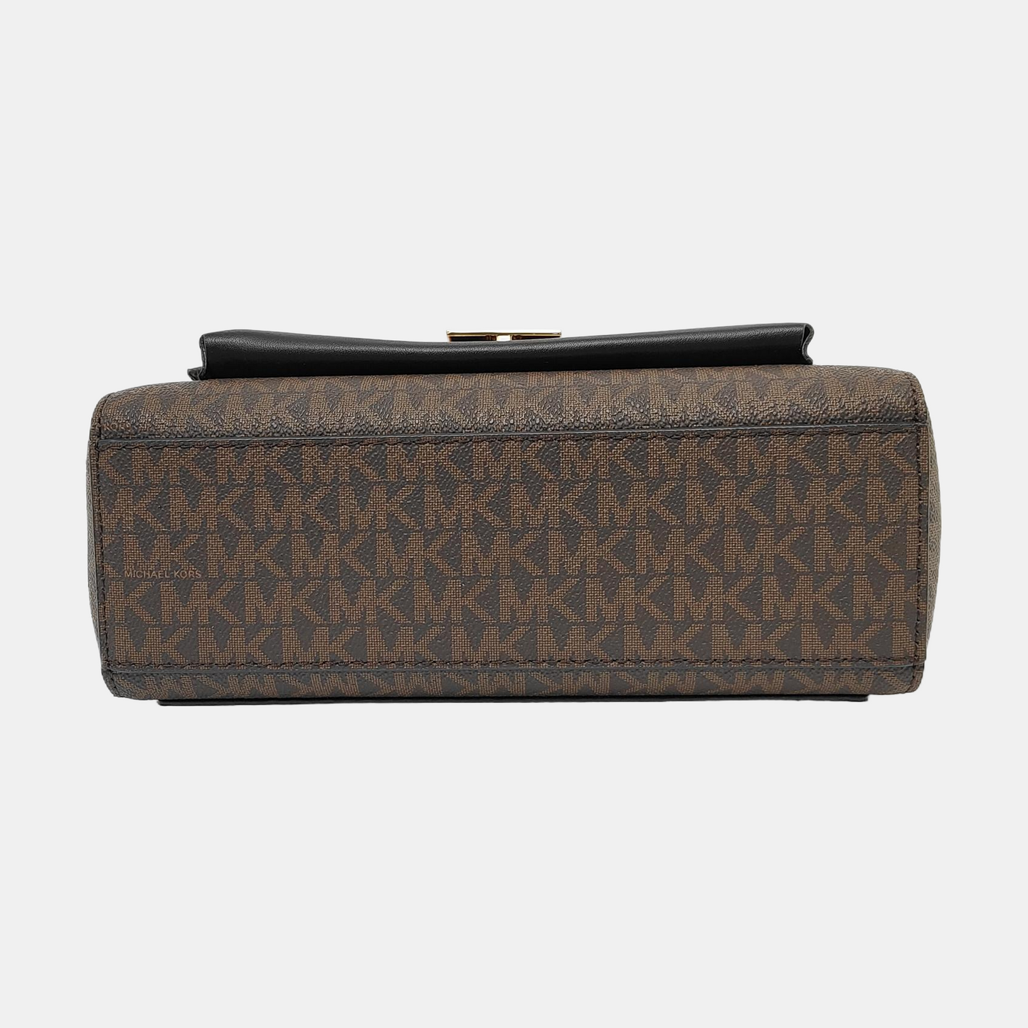 MICHAEL KORS Brown Coated Canvas Monogram Print Single Shoulder Bag Crossbody Tote Golden hardware Removable shoulder strap-(SKU)-951929731