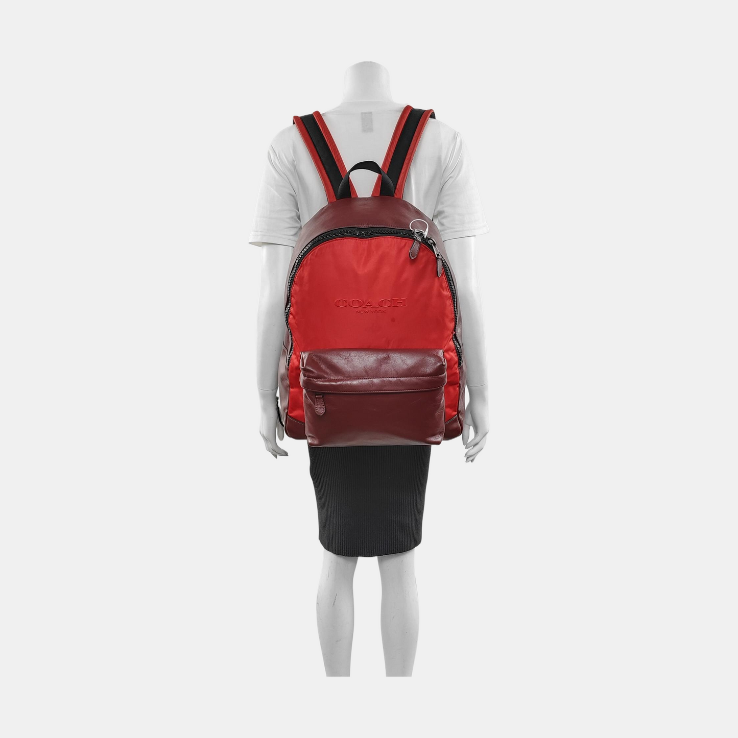 COACH CHARLESBurgundy Leather Embossed Backpack Large-(SKU)-951732413