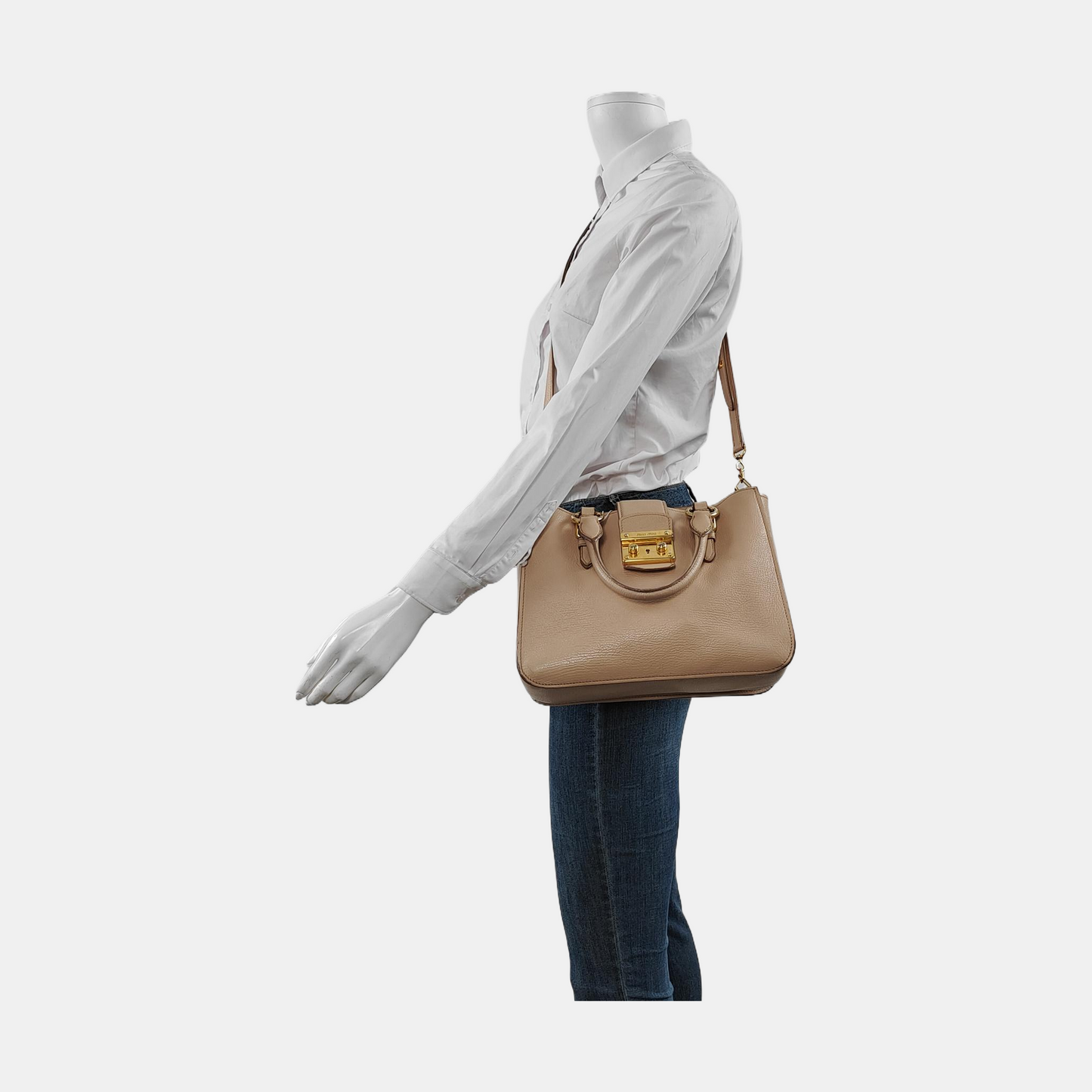 Miu Miu Tote bag Nude Pink Leather Single Shoulder Bag Tote Bag Golden hardware Removable shoulder strap-(SKU)-951760911