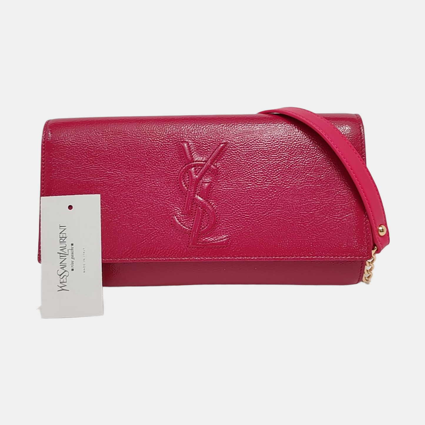 YSL BELLE JOUR Fuchsia Leather Clutch Golden hardware-(SKU)-952012951