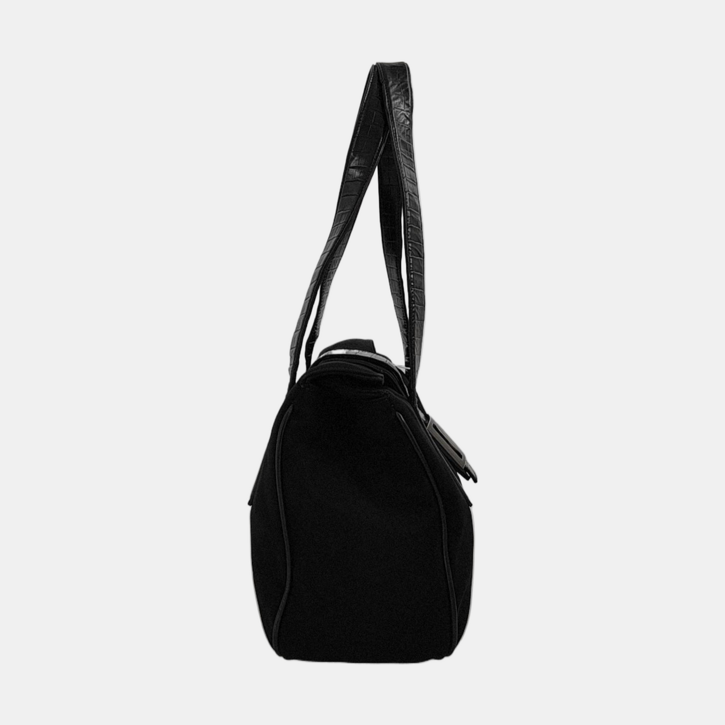FERRAGAMO Black Fabric Single Shoulder Bag Handbag Silver Hardware-(SKU)-951936127