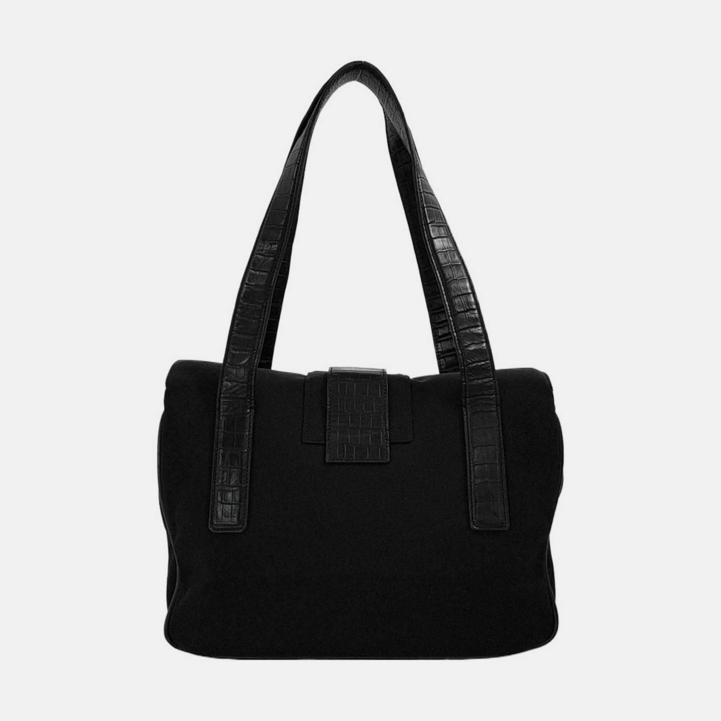 FERRAGAMO Black Fabric Single Shoulder Bag Handbag Silver Hardware-(SKU)-951936127