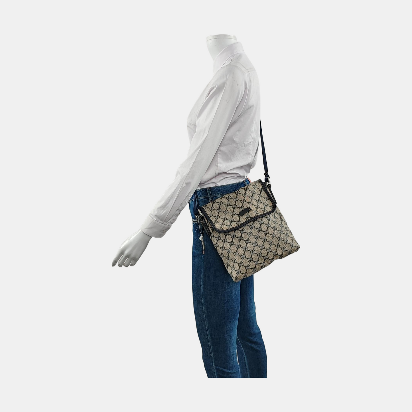 GUCCI Ebony Coated Canvas Monogram Shoulder Tote Crossbody Silver Hardware-(SKU)-951962908