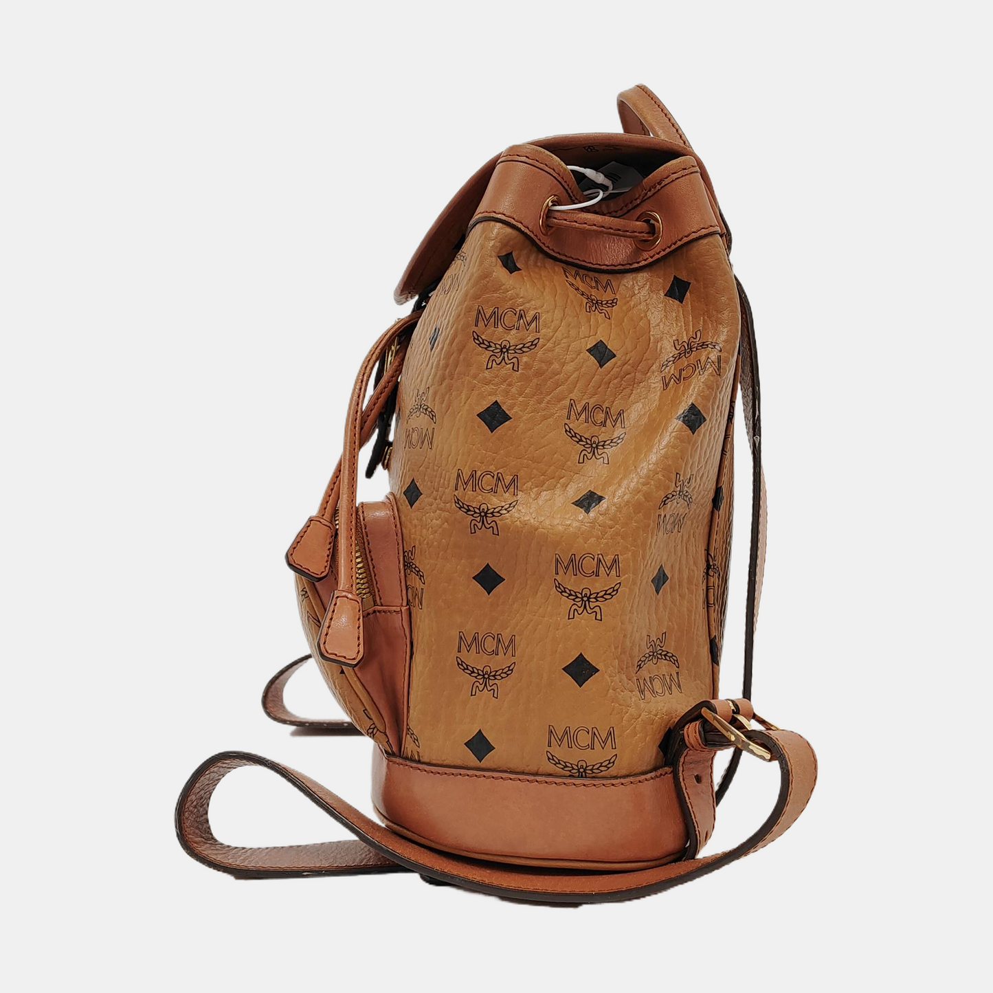 MCM Cognac Coated Canvas Monogrammed Backpack Golden hardware-(SKU)-951930001