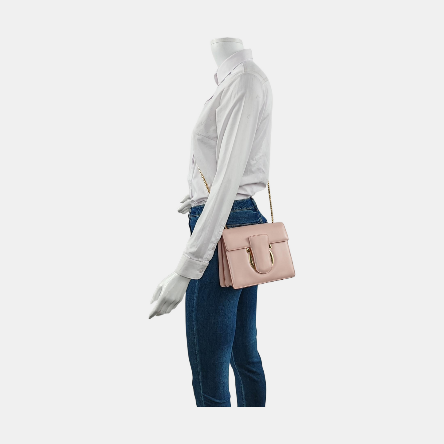 FERRAGAMO Thalia Light Pink Leather Crossbody Bag Single Shoulder Bag Golden hardware-(SKU)-951994003