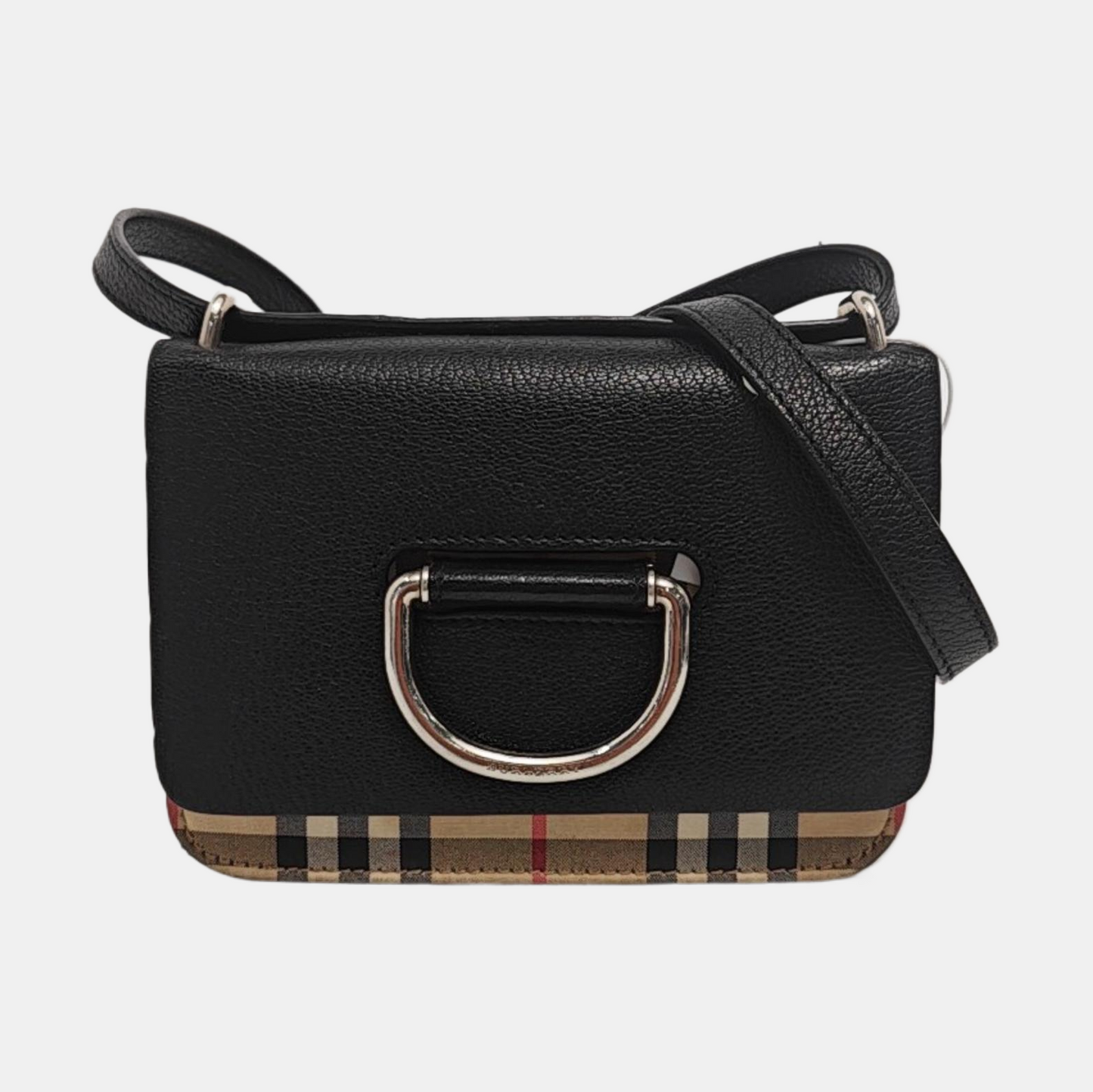 BURBERRY D-Ring mini Black leather crossbody single shoulder bag handbag Silver Hardware Removable shoulder strap-(SKU)-951874006