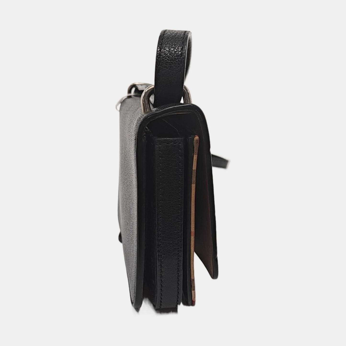 BURBERRY D-Ring mini Black leather crossbody single shoulder bag handbag Silver Hardware Removable shoulder strap-(SKU)-951874006