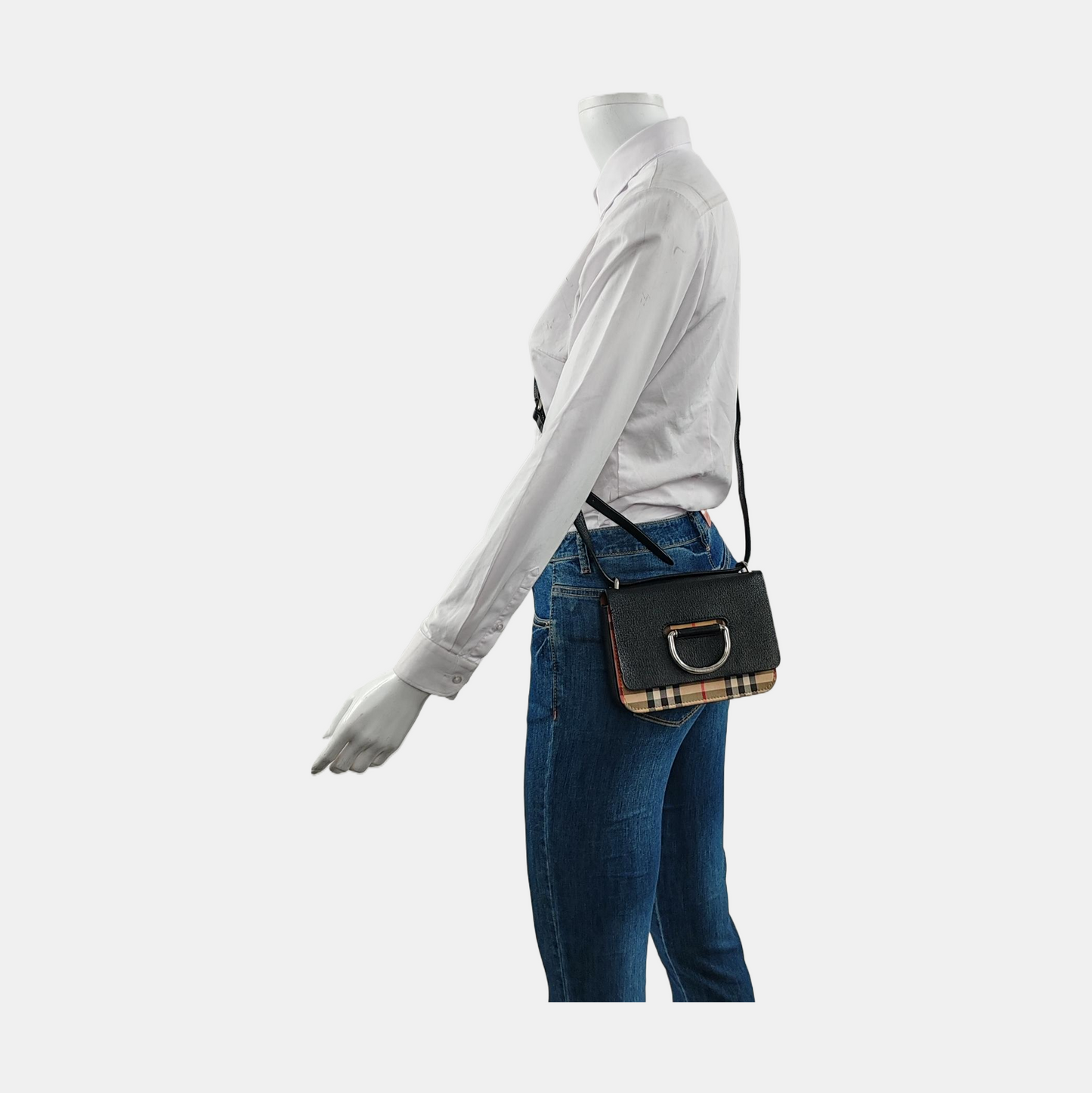 BURBERRY D-Ring mini Black leather crossbody single shoulder bag handbag Silver Hardware Removable shoulder strap-(SKU)-951874006