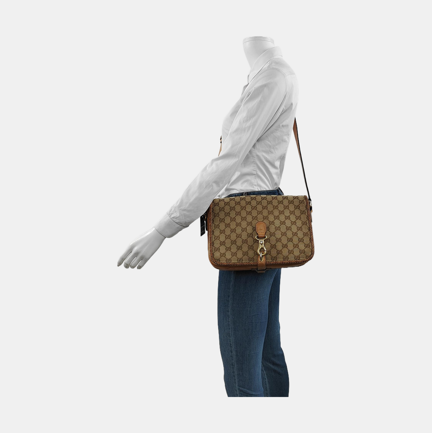 GUCCI Trunk Brown Canvas Monogrammed Crossbody Shoulder Bag Golden hardware-(SKU)-951960064