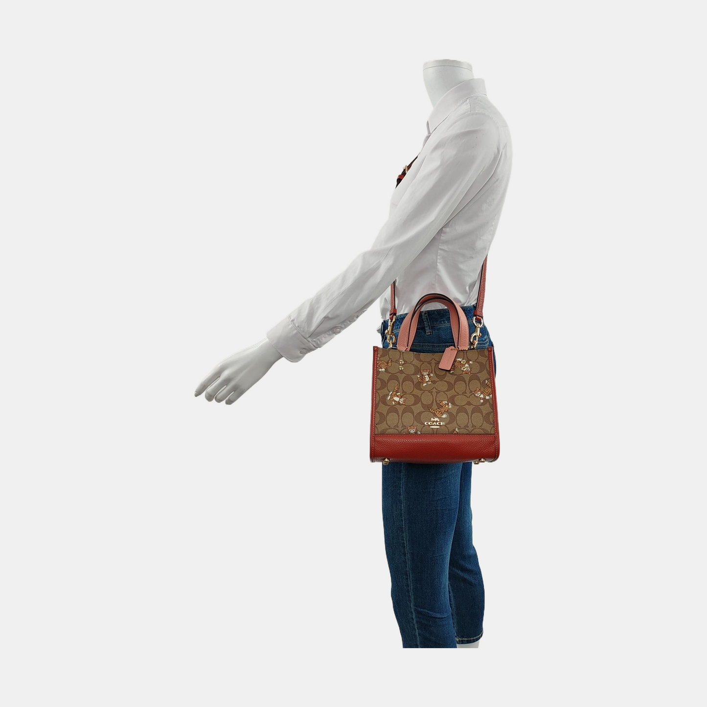 COACH DEMPSEY 22 Khaki Coated Canvas Monogrammed Jacquard Single Shoulder Bag Crossbody Tote Golden hardware Removable shoulder strap-(SKU)-952095705