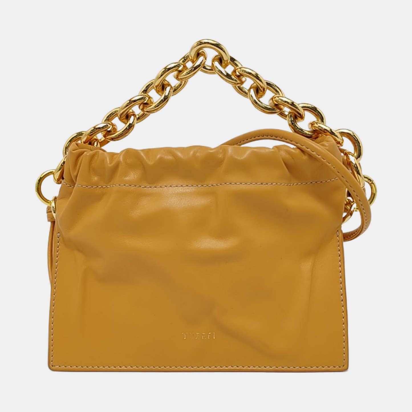 Yuzefi Bom Ginger yellow cowhide single shoulder bag crossbody handbag Golden hardware Removable shoulder strap-(SKU)-952016296