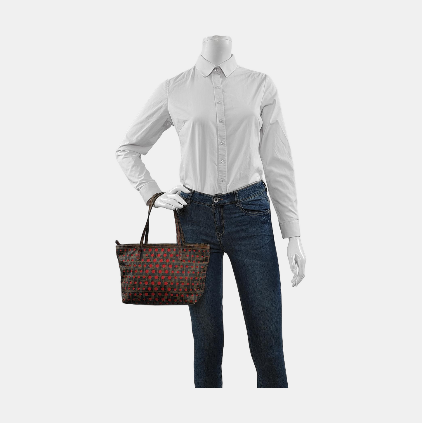 FENDI Tote bag 棕色织物双FHandheld包 Golden hardware-(SKU)-951940750