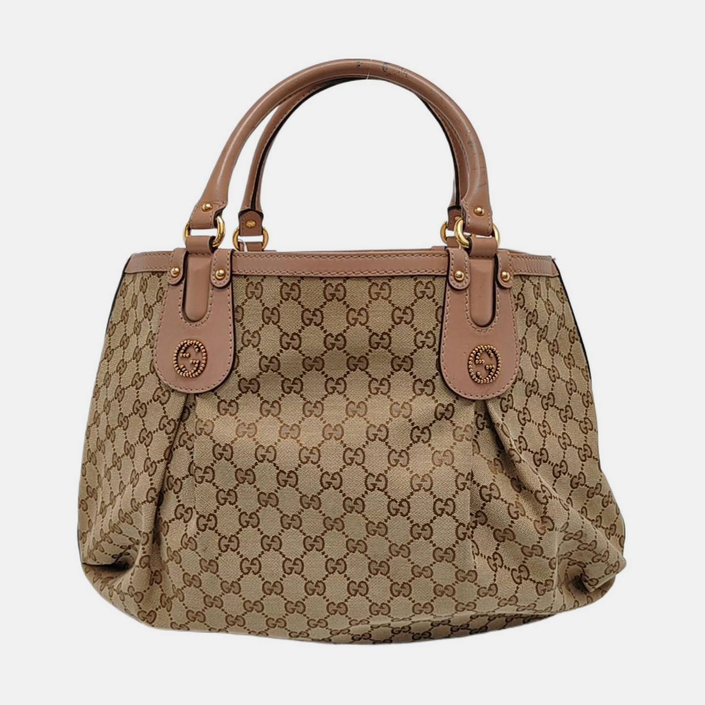 GUCCI Sukey Khaki Canvas Monogram Tote Bag Single Shoulder Bag Golden hardware-(SKU)-951940083