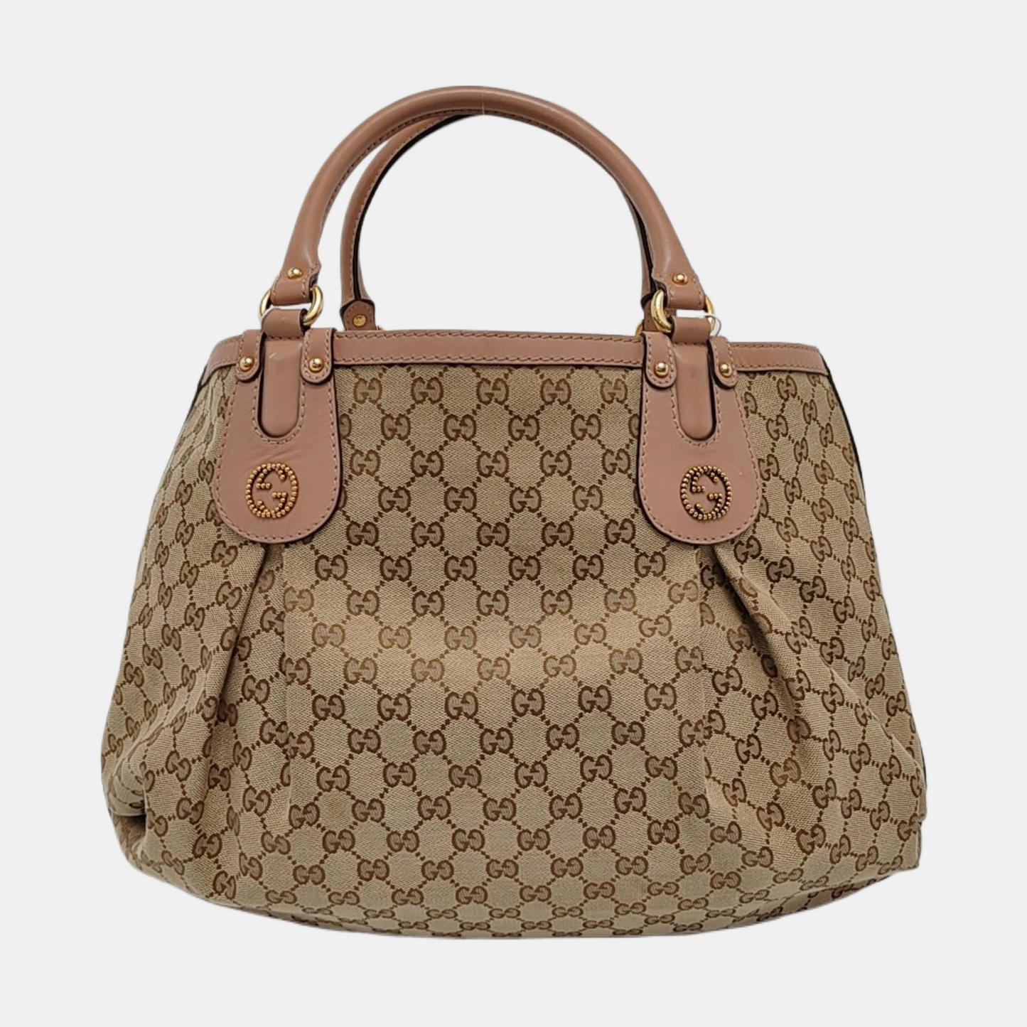 GUCCI Sukey Khaki Canvas Monogram Tote Bag Single Shoulder Bag Golden hardware-(SKU)-951940083