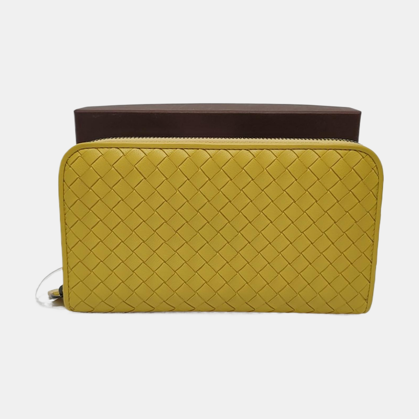 BOTTEGA VENETA Yellow Green Leather Woven Wallet Black hardware-(SKU)-952014165