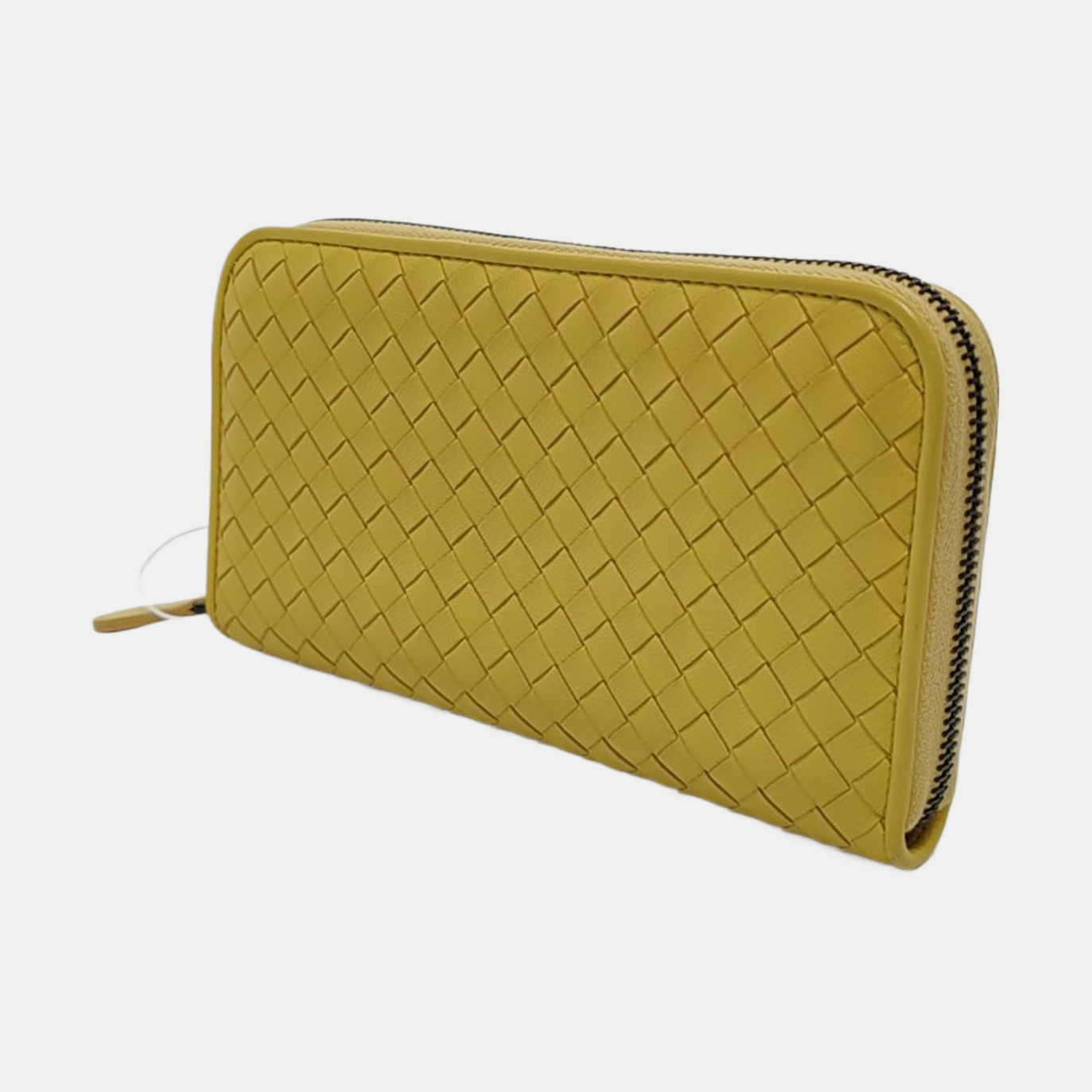 BOTTEGA VENETA Yellow Green Leather Woven Wallet Black hardware-(SKU)-952014165