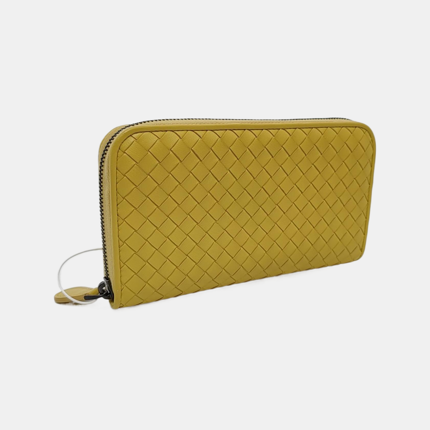 BOTTEGA VENETA Yellow Green Leather Woven Wallet Black hardware-(SKU)-952014165