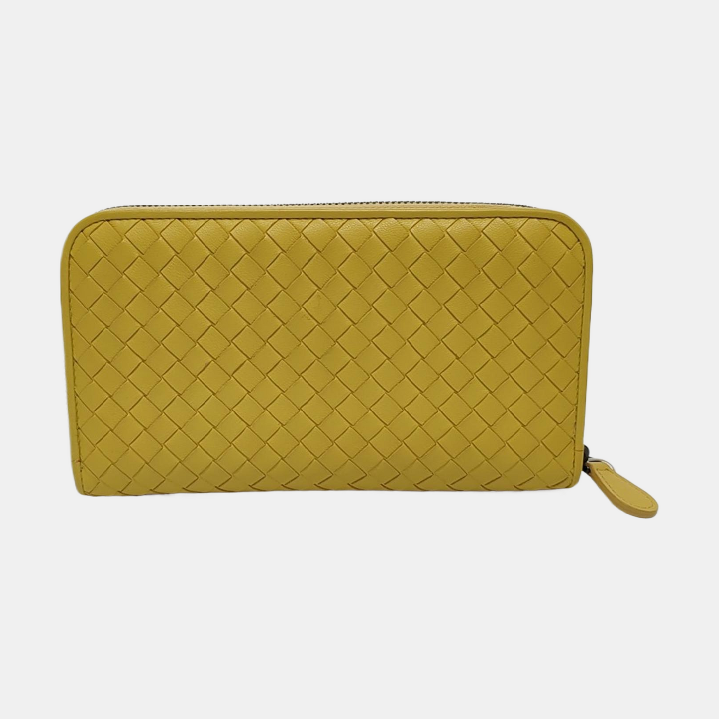 BOTTEGA VENETA Yellow Green Leather Woven Wallet Black hardware-(SKU)-952014165